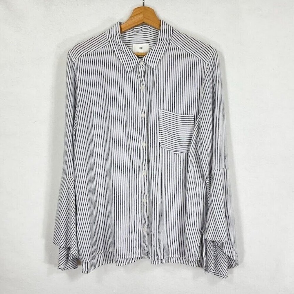 BP Stripe Button Down Shirt Lightweight Boho Soft Retro Academia Grandma Chic XL